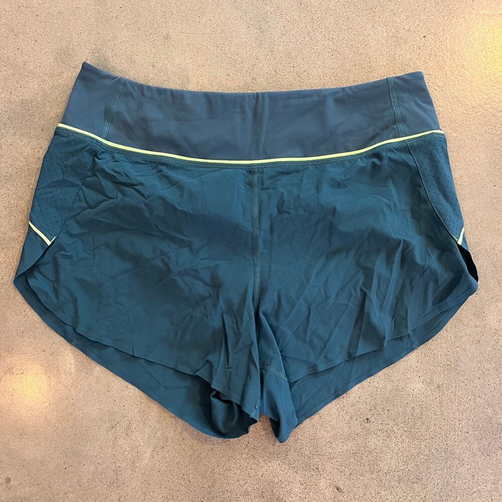 Athleta Run with it Teal Neon green speed athletic shorts Womens Small